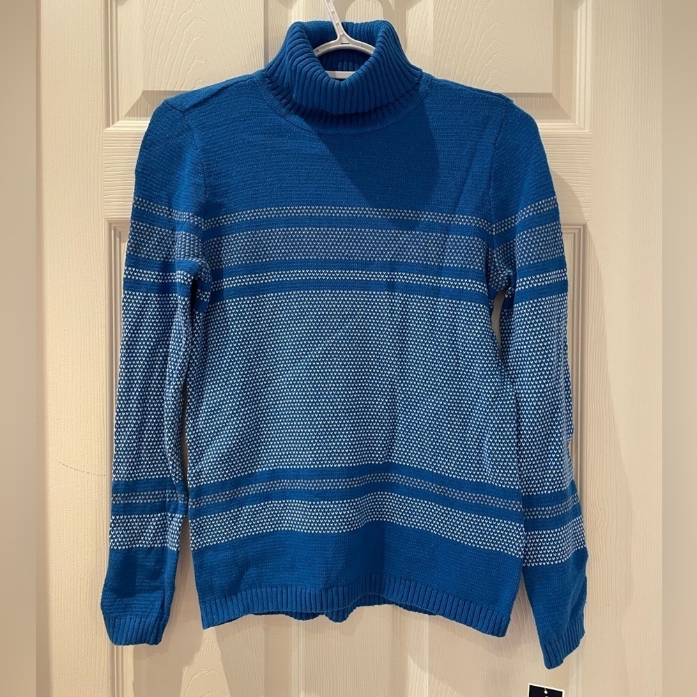 Karen Scott Blue/White turtle neck sweater